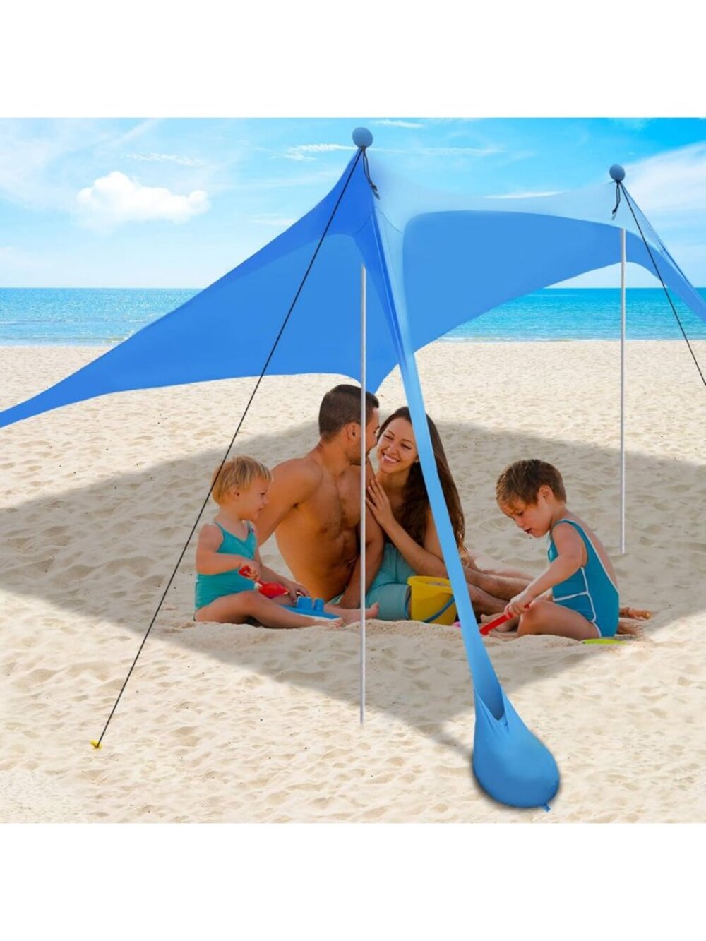 UPF 50+ Beach Canopy Tent Sun Shade with Sandbags & Anti-Wind Ropes for Outdoor